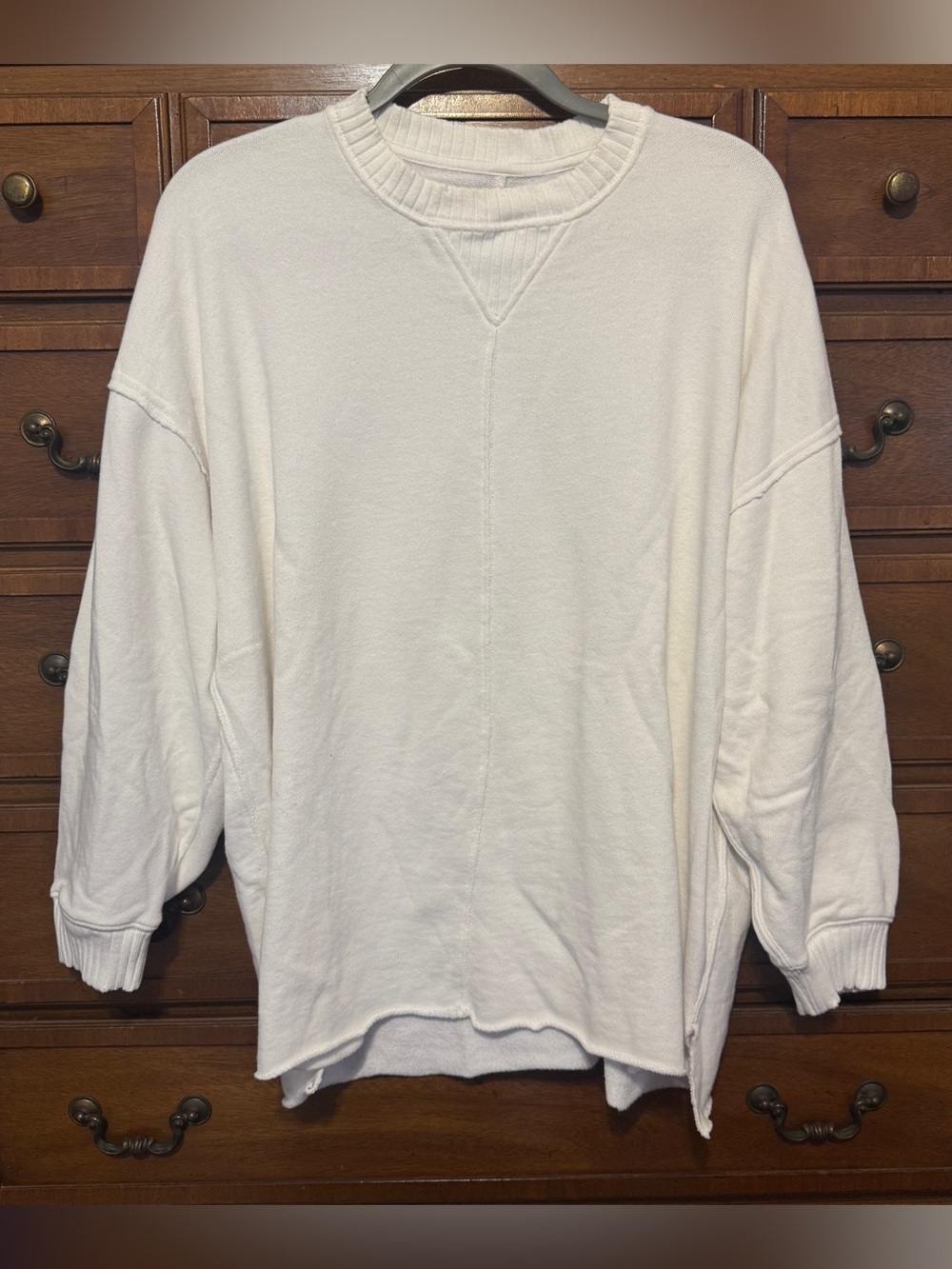 Aerie White Oversized Crewneck Sweatshirt Raw Hem Lounge Casual Minimalist Small